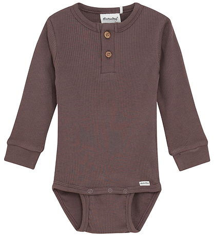 Minymo Bodysuit l/s - Rib - Modal/Cotton - Chocolate Chip