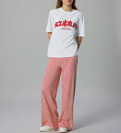 LMTD Trousers - Wide - NlfSeher - Hibiscus/White w. Pointelle