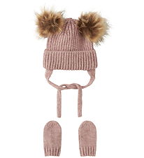 Name It Set - Beanie/Mittens - Knitted - NbnMora - Woodrose Name It Set - Beanie/Mittens - Knitted - NbnMora - Woodrose