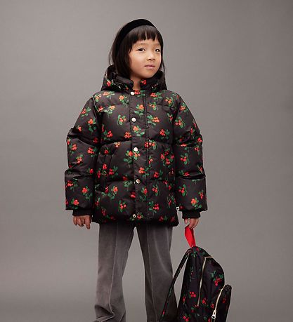 Mini Rodini Winter Coat - Lingonberries Hooded Pouf - Black Mini Rodini Winter Coat - Lingonberries Hooded Pouf - Black