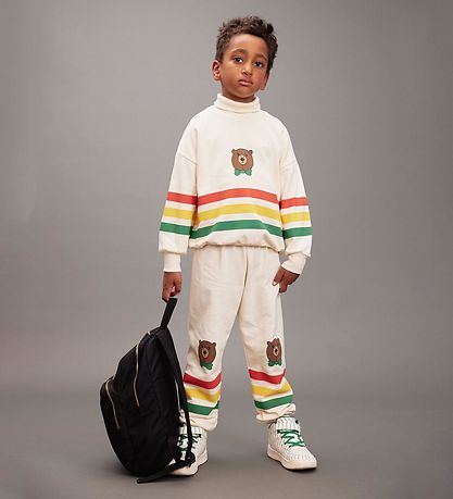 Mini Rodini Collegehousut - Bear Stripe - Off-White Mini Rodini Collegehousut - Bear Stripe - Off-White