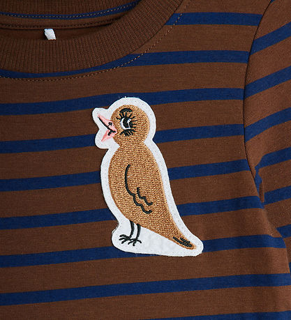 Mini Rodini Dress - Stripe Bird Patch - Brown/Blue Mini Rodini Dress - Stripe Bird Patch - Brown/Blue