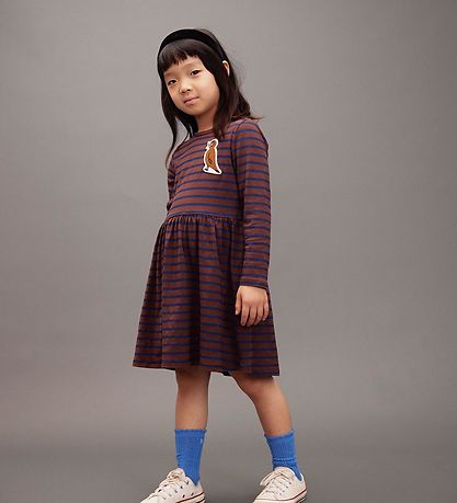 Mini Rodini Dress - Stripe Bird Patch - Brown/Blue Mini Rodini Dress - Stripe Bird Patch - Brown/Blue
