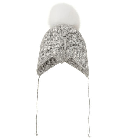 Huttelihut Baby Hat w. Pom-Pom - Alpaca wool - Knitted - Grey Me