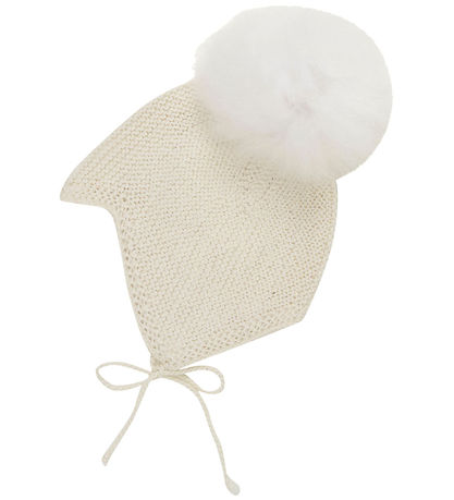 Huttelihut Baby Hat w. Pom-Pom - Alpaca wool - Knitted - Off-Whi