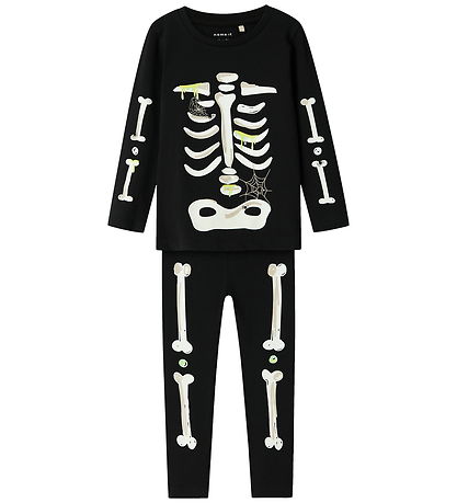 Name It Pyjama Set - 2 Parts - Glow - NmnOwen - Black/Lemonade
