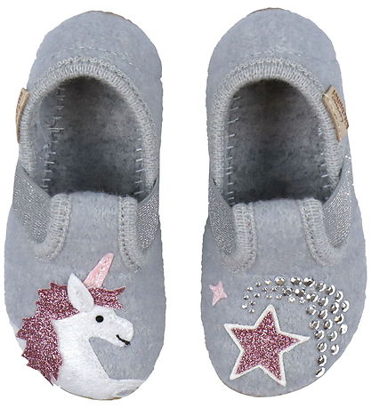 Living Kitzbühel Slippers - Wool - Hellgrau w. Unicorn