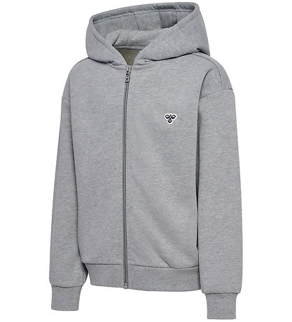 Hummel Cardigan - HmlJR Loose Zip - Grey Melange w. Logo Hummel Cardigan - HmlJR Loose Zip - Grey Melange w. Logo
