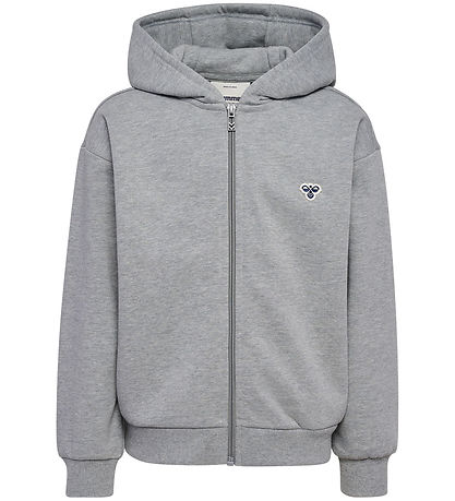 Hummel Cardigan - HmlJR Loose Zip - Grey Melange w. Logo Hummel Cardigan - HmlJR Loose Zip - Grey Melange w. Logo