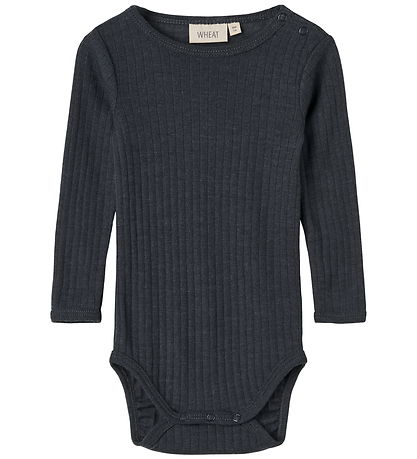 Wheat Bodysuit l/s - Wool/Silk - Rib - Liea - Navy