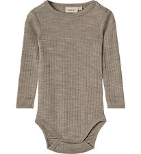 Wheat Bodysuit l/s - Wool/Silk - Rib - Liea - Khaki Melange Wheat Bodysuit l/s - Wool/Silk - Rib - Liea - Khaki Melange
