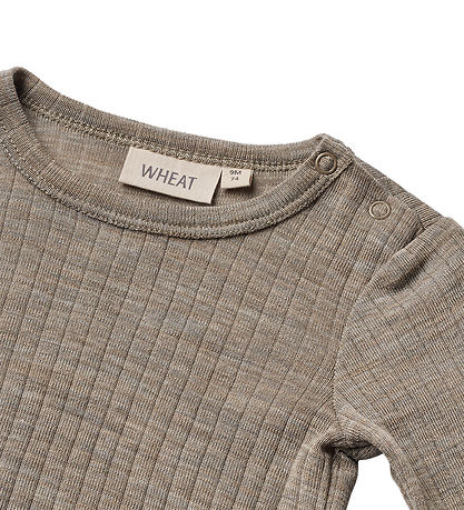 Wheat Bodysuit l/s - Wool/Silk - Rib - Liea - Khaki Melange