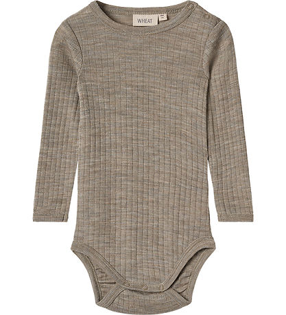 Wheat Bodysuit l/s - Wool/Silk - Rib - Liea - Khaki Melange