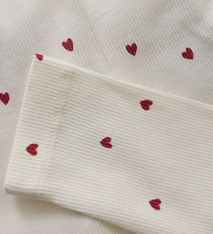 Minymo Leggings - Rib - Eggnog w. Hearts Minymo Leggings - Rib - Eggnog w. Hearts