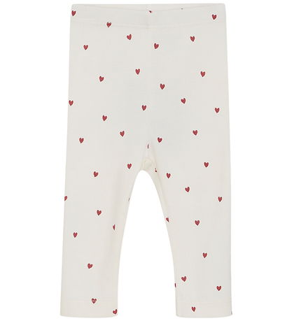 Minymo Leggings - Rib - Eggnog w. Hearts