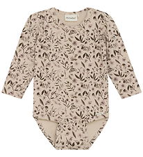 Minymo Bodysuit l/s - Sweat - Smoke Gray w. Flowers Minymo Bodysuit l/s - Sweat - Smoke Gray w. Flowers