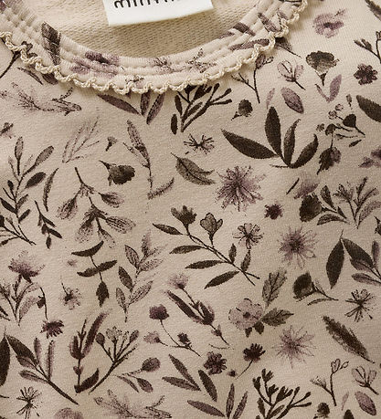 Minymo Body l/ä - Sweat - Rökgrå m. Blommor
