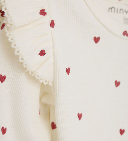 Minymo Bodysuit l/s - Rib - Eggnog w. Hearts