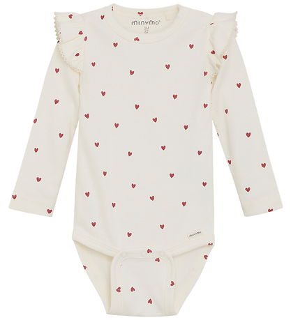 Minymo Bodysuit l/s - Rib - Eggnog w. Hearts