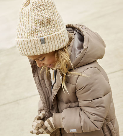 Minymo Mütze m. Fleece - Wolle/Acryl - Sandmuschel m. Bommel