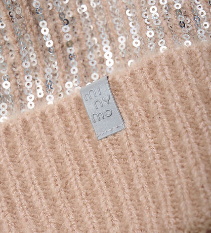 Minymo Beanie - Knitted - Misty Rose w. Sequins/Pom-Pom