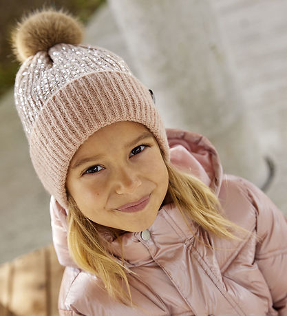Minymo Beanie - Knitted - Misty Rose w. Sequins/Pom-Pom