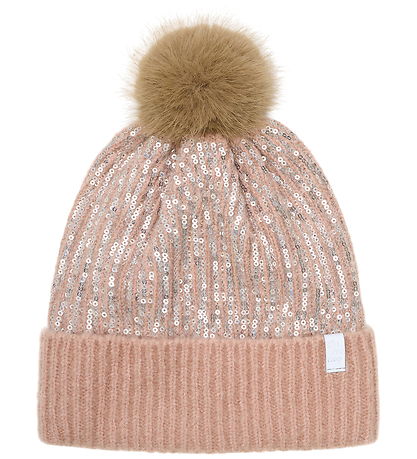 Minymo Beanie - Knitted - Misty Rose w. Sequins/Pom-Pom