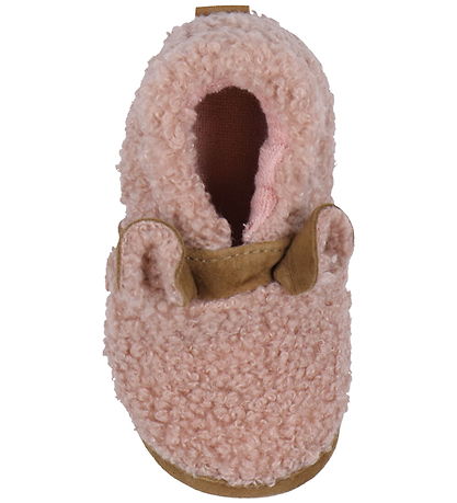 Melton Leder-Krabbelschuhe - Unscharf Teddy - Rose Dawn