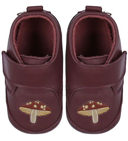 Melton Leder-Krabbelschuhe - Pilz - Bordeaux