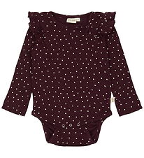 Petit Piao Bodysuit l/s - Rib - Modal - Dark Grape w. Hearts Petit Piao Bodysuit l/s - Rib - Modal - Dark Grape w. Hearts