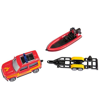 Siku Car w. Boat - Land Rover Defender w. Boat - Red/Yellow