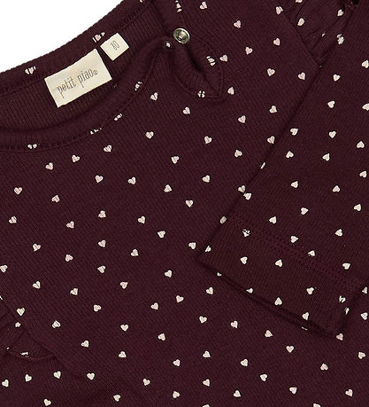 Petit Piao Dress - Rib - Modal - Dark Grape w. Hearts