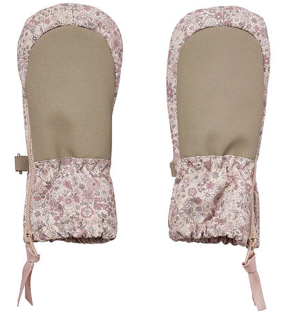 Wheat Mittens w. Fleece - Rose Dust Flowers w. Zipper