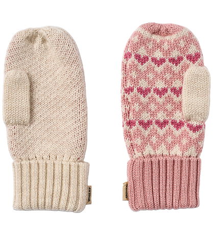 Wheat Mittens - Wool - Jacquard - Haansi - Rose w. Hearts