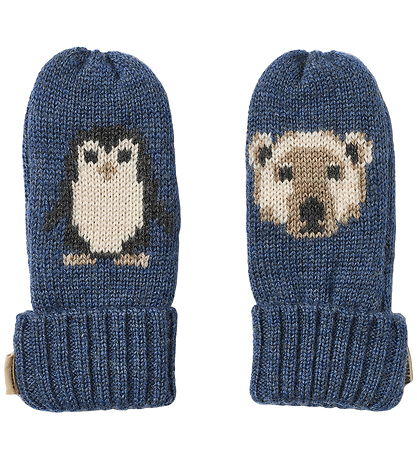 Wheat Mittens - Wool - Jacquard - Towsi - Blue w. Animals