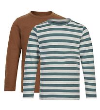 Minymo Blouse - 2-Pack - White/Green Striped/Toffee Minymo Blouse - 2-Pack - White/Green Striped/Toffee