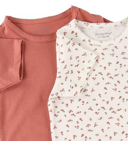 Minymo T-shirt - 2-pack - Canyon Rose/White w. Flowers