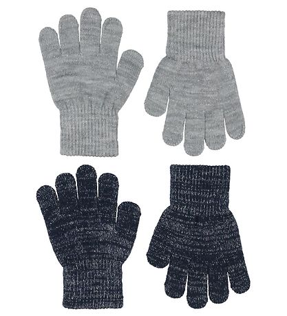 Melton Handskar - Stickad - 2-pack - Grå/Marinblå m. Glitter