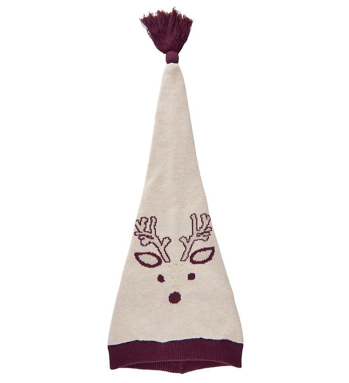 Minymo Tomtemössa - Stickad - Pixie - Beige Melange m. Renar/Tof