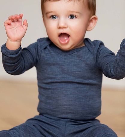 Smallstuff Romper l/s - Wol - Denim Gemeleerd