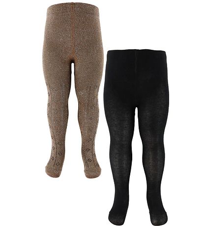 Minymo Strømpebukser - 2-pack - Svart/Brun m. Glitter