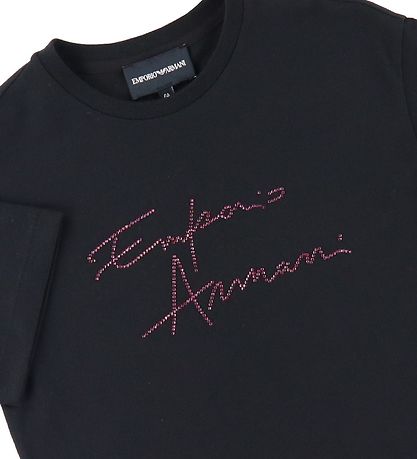 Emporio Armani T-Shirt - Sorte m. Pink/Strassstein