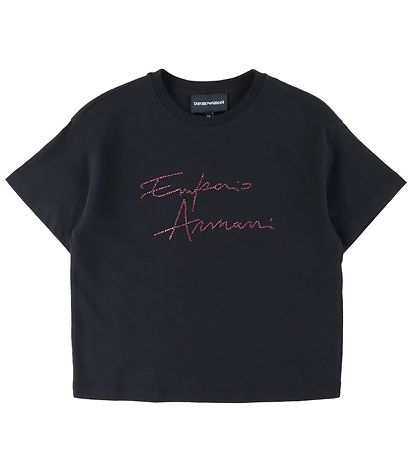 Emporio Armani T-Shirt - Sorte m. Pink/Strassstein