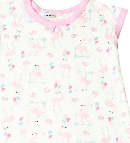 Joha Nattlinne - Bambu - Vit m. Flamingo