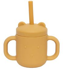 Tasse av. Paille Petit Monkey - Silicone - 175 ml - Ochre Tasse av. Paille Petit Monkey - Silicone - 175 ml - Ochre