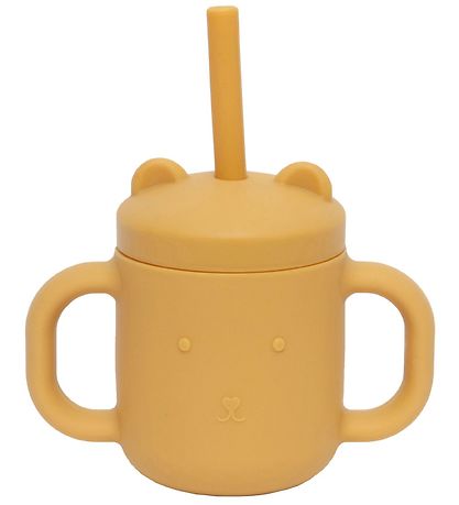 Tasse av. Paille Petit Monkey - Silicone - 175 ml - Ochre Tasse av. Paille Petit Monkey - Silicone - 175 ml - Ochre