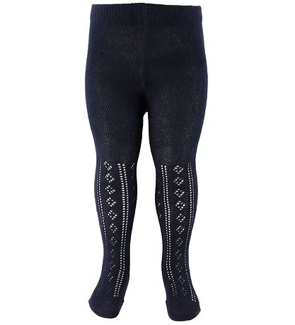 Minymo Tights - 2-Pack - Offwhite/Navy w. Pointelle