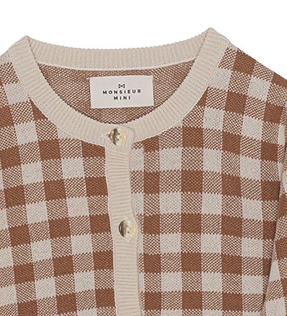 Monsieur Mini Cardigan - Gingham - Offwhite/Toffee Monsieur Mini Cardigan - Gingham - Offwhite/Toffee