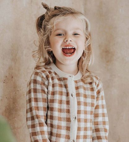Monsieur Mini Cardigan - Gingham - Offwhite/Toffee Monsieur Mini Cardigan - Gingham - Offwhite/Toffee