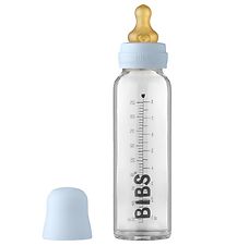 BIBS Feeding Bottle - Glass - 225 mL - Natural Rubber - Baby Blu
